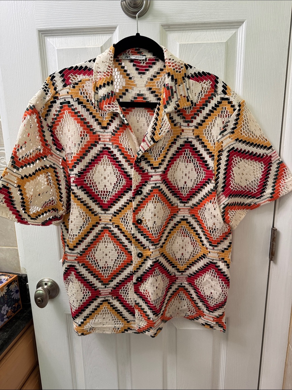 Zara Crochet Open-Weave Top — Cream, Red, Black, Orange, Green